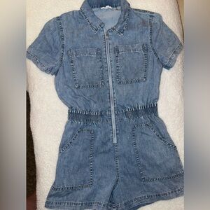 Elan Women’s Light Blue Denim Zip-Front One-Piece Romper